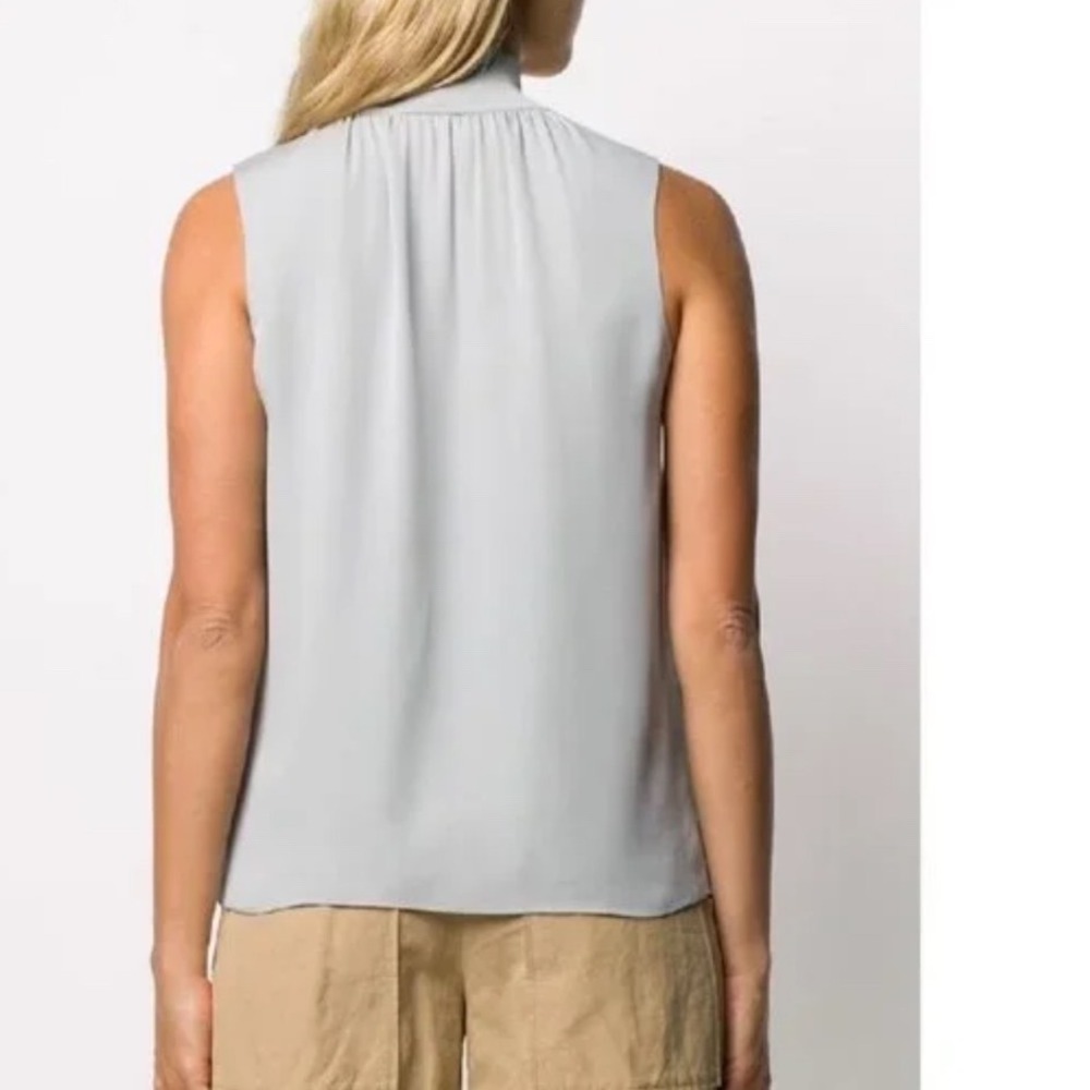 Theory Womens Light Gray 100% Silk Ribbed Mock Neck Sleeveless Shell Top Small - Picture 2 of 6